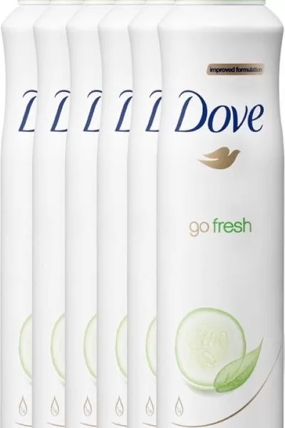 Dove Go Fresh Cucumber Deospray XL – 6 x 250 ml, 48 Stunden Schutz, 1/4 Feuchtigkeitscreme, alkoholfrei, frischer Duft von Gurke & grünem Tee