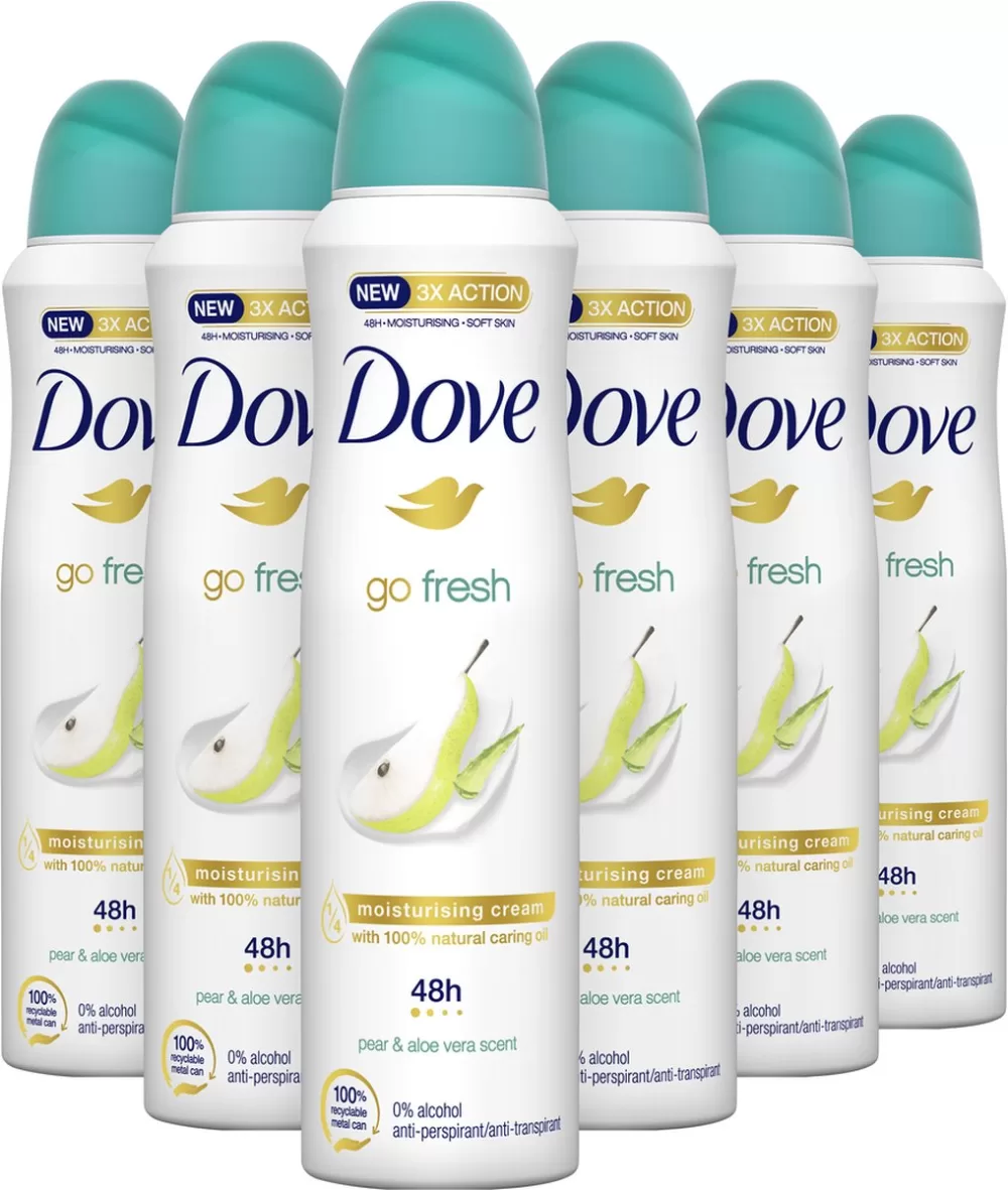 Dove Go Fresh Pear & Aloe Vera Anti-Transpirant Deodorant Spray – 6 x 250 ml – 48 uur bescherming, hydraterend, alcoholvrij, voordeelverpakking