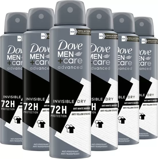 Dove Men+Care Advanced Invisible Dry Deodorant Spray 6x150ml - 72h Besch protection, keine Flecken, vegan, hydratisierend, für Männer