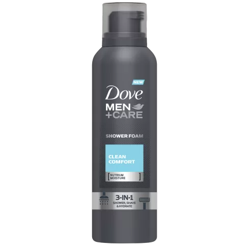 Dove Men+Care 3-in-1 Duschschaum 200ml – Waschgel, Rasierer & Feuchtigkeitspflege für Männerhaut, Clean Comfort Formel