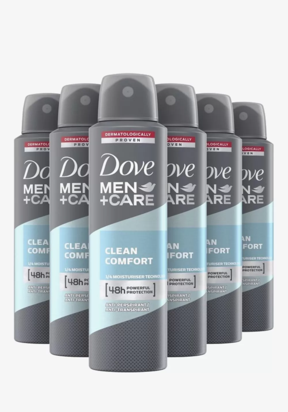 Dove Men+Care Clean Comfort Deospray 6x150ml – 48u Bescherming, Hydratatie, Musk & Amber Geur, Voordeelverpakking voor Heren