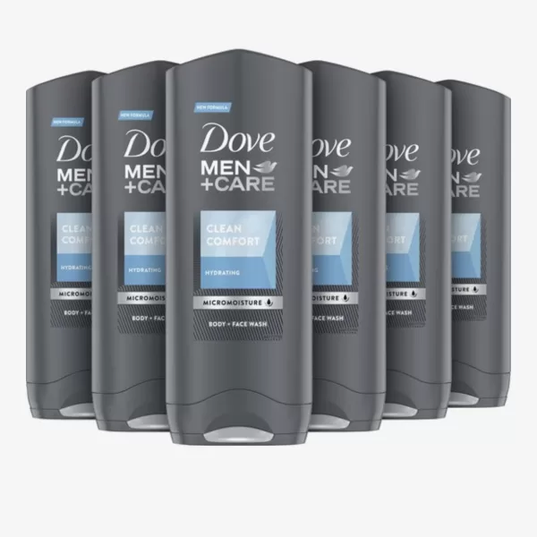 Dove Men+Care Clean Comfort Douchegel 6x250ml - Hydraterende & Verzorgende Gel voor Lichaam en Gezicht, Frisse Geur, Dermatologisch Getest