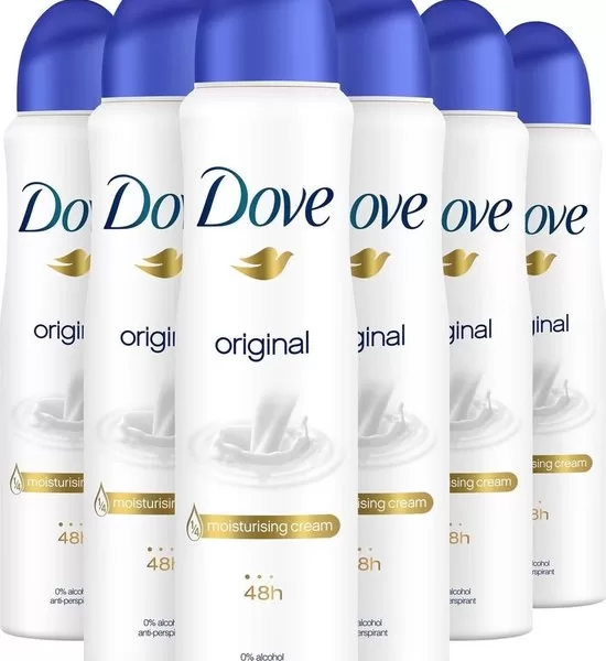 Dove Original Deodorant Spray für Frauen – 6 x 150 ml – 48h Schutz, mit 1/4 hydratisierender Creme & Vitamin E, Vorteilspackung