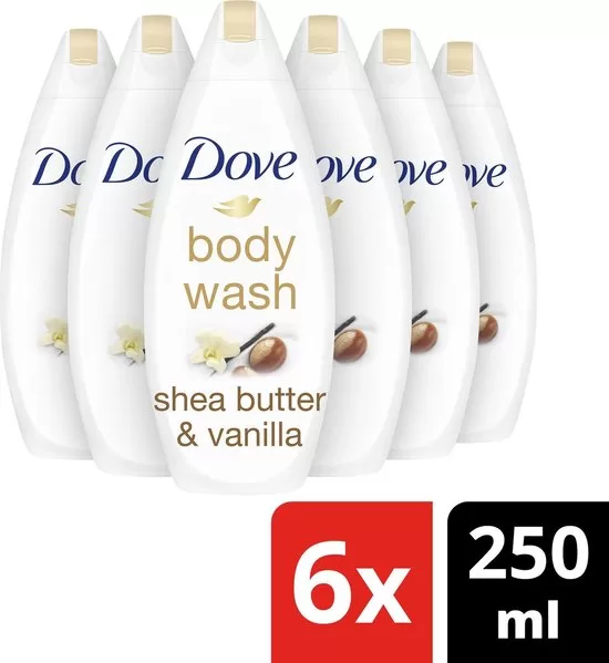 Dove Purely Pampering Douchegel Sheabutter & Vanille - 6 x 450 ml, Hydraterende en voedende formule voor zachte huid, NutriumMoisture™