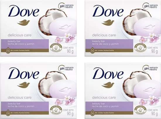 Dove Zeep Cocos & Jasmijnblaadjes 4 x 90g - Hydraterende Beauty Bar met 1/4 Crème, pH-neutraal, Voor Alle Huidtypes, Dagelijkse Verzorging