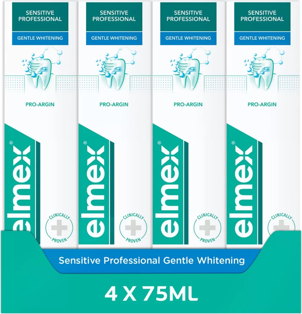 Elmex Sensitive Professional Gentle Whitening Tandpasta - 4 x 75ml - Voor Gevoelige Tanden - Voordeelverpakking - Pijnverlichting & Natuurlijke Witheid