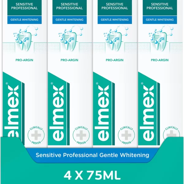 Elmex Sensitive Professional Gentle Whitening Tandpasta - 4 x 75ml - Voor Gevoelige Tanden - Voordeelverpakking - Pijnverlichting & Natuurlijke Witheid