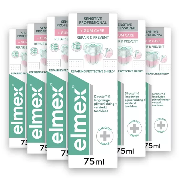 Elmex Tandpasta Sensitive Professional Gum Care - 12 x 75 ml, PRO-ARGIN® Technologie, Fluoride, Voor Gevoelige Tanden, Herstelt en Beschermt