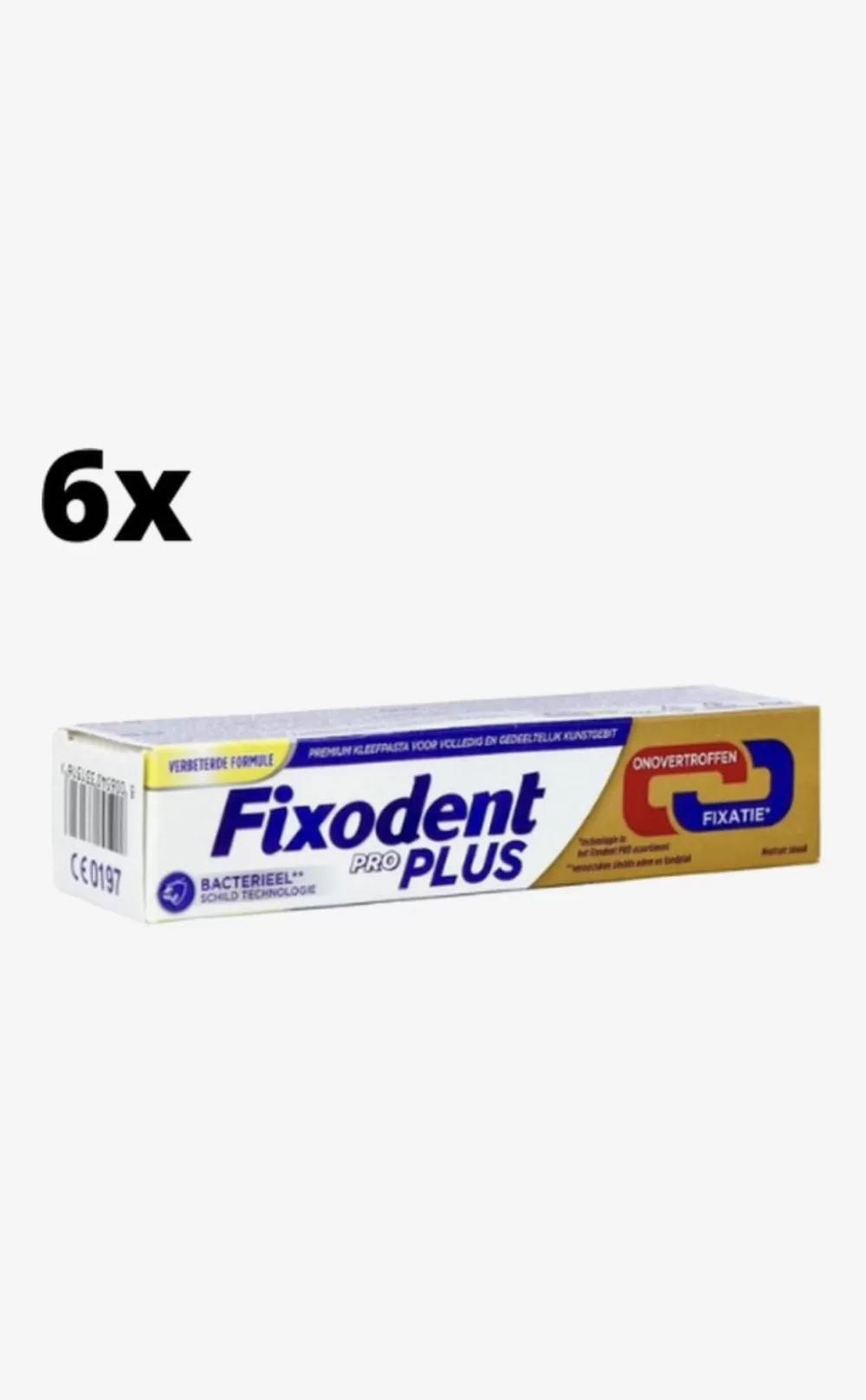 Fixodent Pro Plus Dual Power Kleefpasta – 6 x 40g – Sterke grip, langdurige fixatie, bescherming tegen voedselresten voor kunstgebitten.