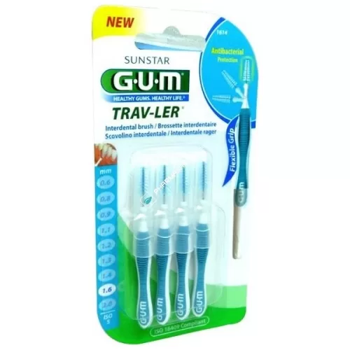 G.U.M. Trav-ler Interdentale Rager 1,6 mm - 6 Stk. mit antibakterieller Chloorhexidin-Beschichtung, ideal für Hygiene unterwegs und zu Hause