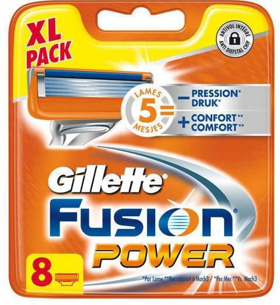 Gillette Fusion Power Scheermesjes - 8 stuks - 5 Mesjes, Precisietrimmer, PowerGlide Coating, Comfortabel Scheren voor Mannen