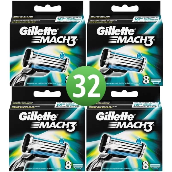 Gillette Mach 3 Scheermesjes – 32 Stuks (4x8) | 3 Mesjes, Lubrastrip, Voor Turbo & M3 Houder | Voordeelverpakking