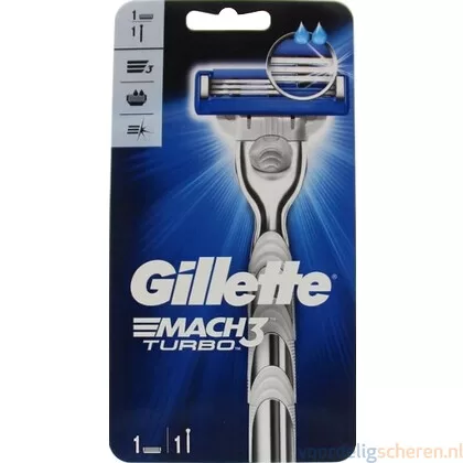 Gillette Mach 3 Turbo Rasierer Set mit Halter + 2 Klingen – Sanftes, präzises Rasieren für weniger Hautreizungen, kompatibel mit Mach 3 Systemen