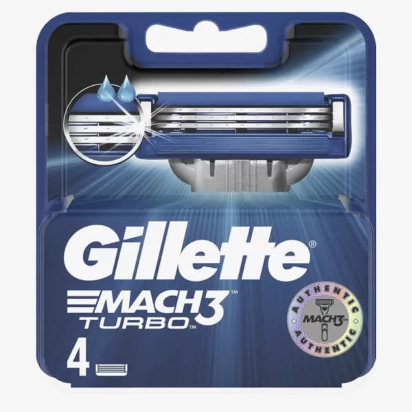 Gillette Mach3 Turbo Navulmesjes - 4 Stuks, Sterker dan Staal, Voor 15x Scheren, Lange Duur, Geschikt voor Alle Mach3 Handvatten