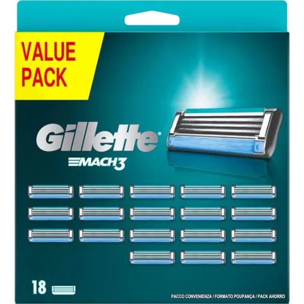 Gillette Mach3 Navulmesjes voor Mannen - 18 Stuks - Voor een Gladde Scheerbeurt met 3 Sterke Mesjes, Tot 15 Scheerbeurten per Mesje