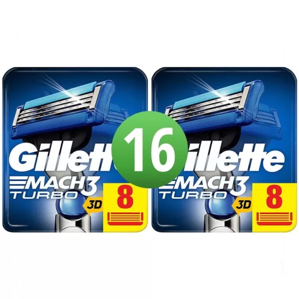 Gillette Mach3 Turbo Scheermesjes - 16 Stuks - Anti-frictie, 3-voudige Scheertechnologie, Ultra Comfort & Gladheid