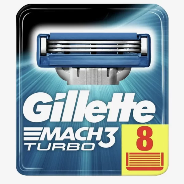 Gillette Mach3 Turbo Scheermesjes - 8 Stuks, Sterker dan Staal, Tot 15 Scheerbeurten, Ultiem Glijcomfort, Voor Alle Mach3 Systemen