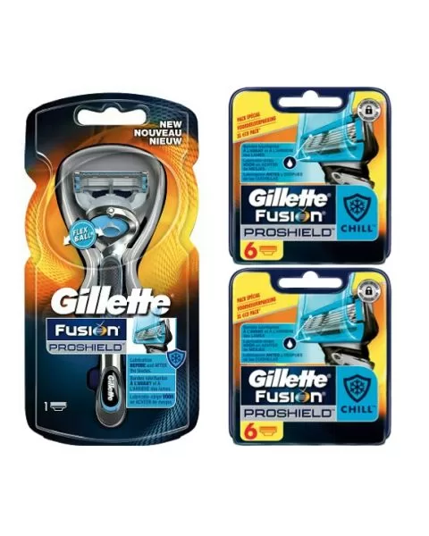 Gillette Proshield Blue Combideal – Scheerhouder + 7 Scheermesjes, FlexBall Technologie, Bescherming tegen Irritatie, Hoog Comfort