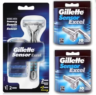 Gillette Sensor Excel Scheerhouder met 23 Mesjes + 200ml Scheergel voor Gevoelige Huid - Comfortabel Scheren met Lubra-strip