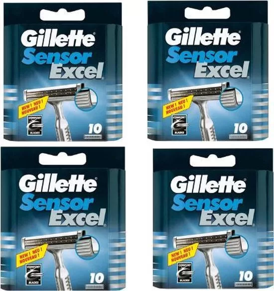 Gillette Sensor Excel Scheermesjes - 4 x 10 Stuks, Dubbele Mesjes, Flexibele Hoofd, Lubra-strip met Aloë Vera voor Comfortabel Scheren