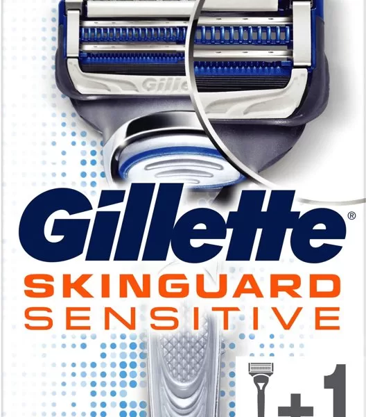 Gillette SkinGuard Sensitive Scheermes + 1 Navulmesje - Klinisch getest, minimaal huidcontact, beschermt tegen irritatie, ideaal voor gevoelige huid.