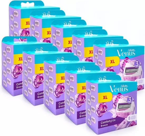 Gillette Venus ComfortGlide Breeze Scheermesjes - 8x Navulmesjes voor Dames met 3 Mesjes en Scheergelkussentjes - Voordeelverpakking