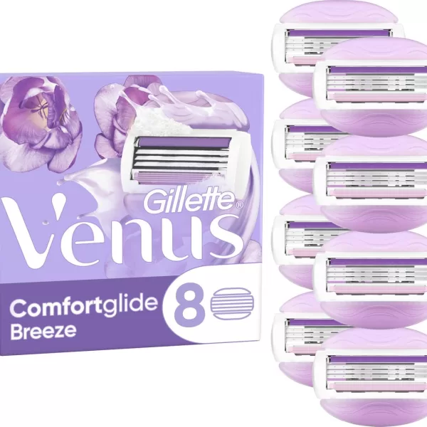 Gillette Venus Comfortglide Breeze Scheermesjes voor Vrouwen - 8 Navulmesjes met 3 Mesjes, Gelkussentjes voor Comfort en Bescherming