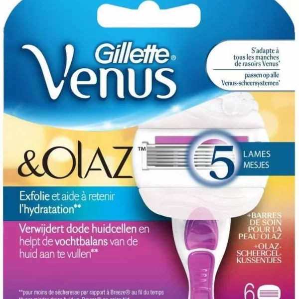 Gillette Venus & Olaz Scheermesjes - 6 Stuks, 5 Messen, Sugarberry Geur, Voor Zachte Peeling, Geen Scheergel Nodig