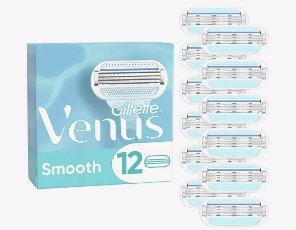 Gillette Venus Smooth Scheermesjes voor Vrouwen - 12 Navulmesjes met 3 Mesjes, Comfortkussentjes & Blauwe Indicatiestrip