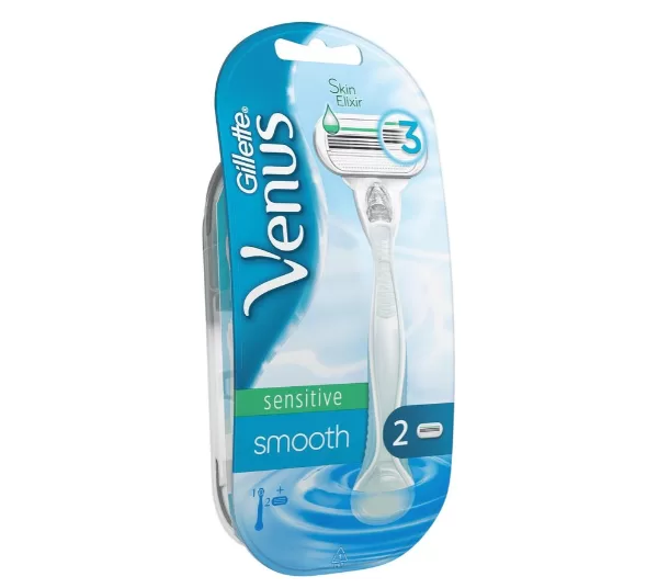 Gillette Venus Smooth Sensitive Scheersysteem - 3 Mesjes, SkinElixir Lubrastrip, Dermatologisch Getest voor Gevoelige Huid, Tot 0% Irritatie