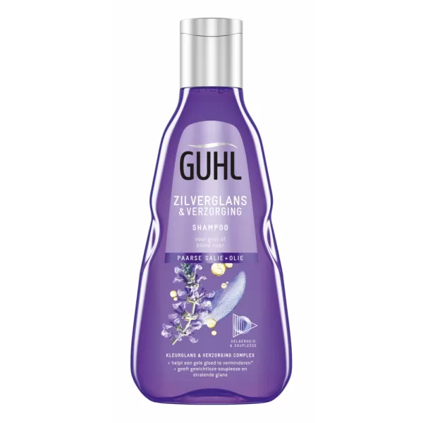 Guhl Zilverglans Shampoo für graues & blondes Haar - vermindert gele Gloed, intensieve verzorging, stralende glans, met paarse salie & olie