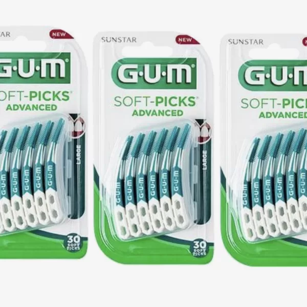 GUM Soft Picks Advanced Large - 90 Stuks Ragers met Fluoride - Voor dagelijks gebruik, licht gebogen, met reisdoosje, stevig handvat