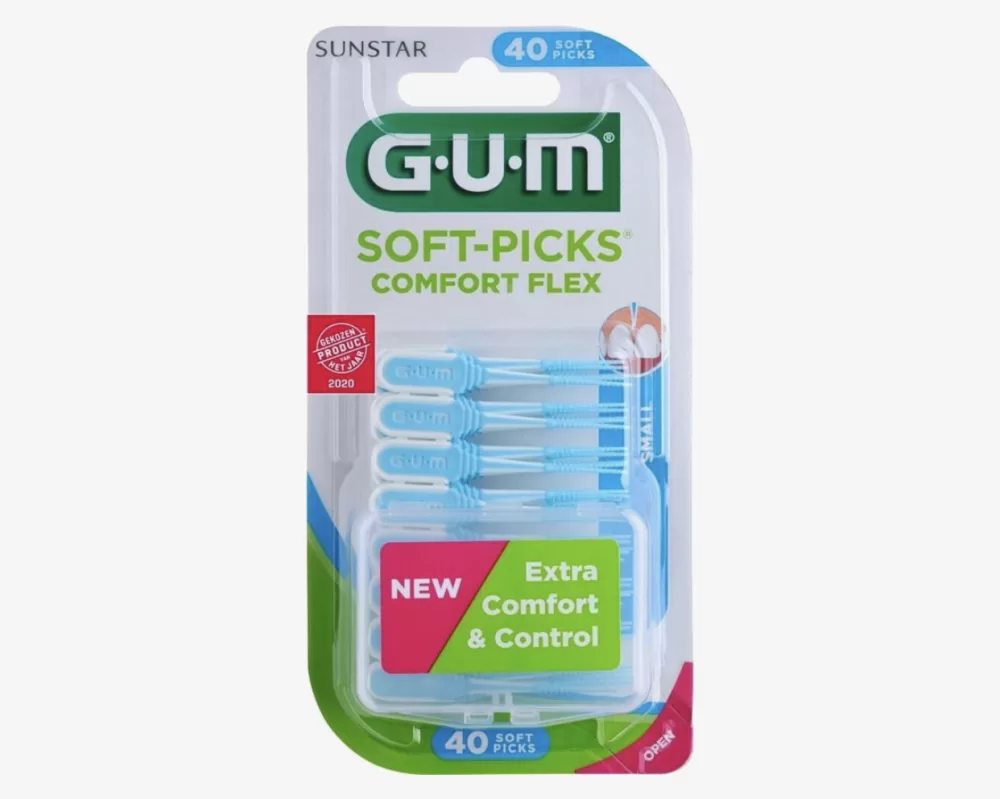 GUM Soft-Picks Comfort Flex Small - Zarte Zahnstocher mit flexibler Spitze, antiallergen, rutschfestem Griff & Aufbewahrungsbox für optimale Mundhygiene