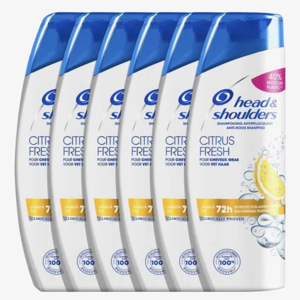 Head & Shoulders Citrus Fresh Anti-Roos Shampoo 6x400ml - Voor Vettig Haar, 72U Bescherming, 100% Roosvrij, Dermatologisch Getest, Recyclebaar