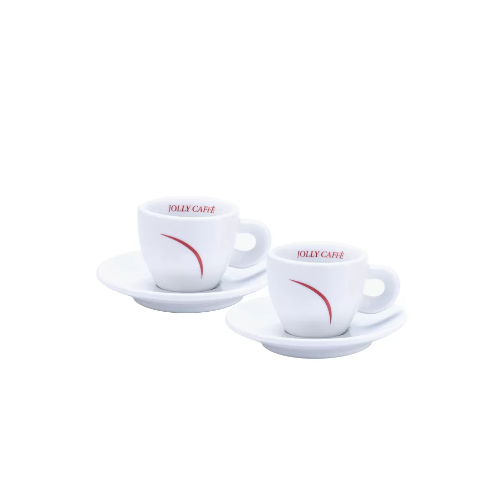 JOLLY Caffé Espressotassen 2er Set aus Porzellan, spülmaschinenfest, mit Unterteller, 50ml, ideal für Cappuccino und Espresso-Genuss