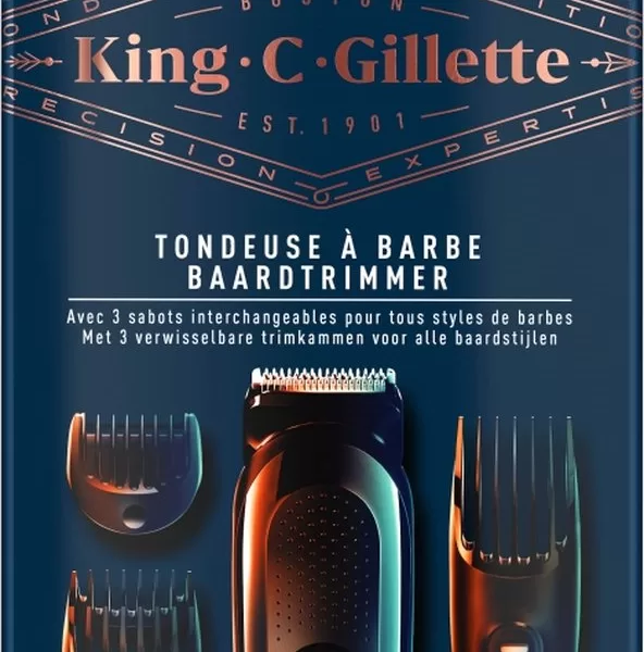 King C. Gillette Draadloze Baardtrimmer met 3 Kamopzetstukken, Oplaadbare Batterij, Langdurig Scherpe Messen - Perfecte Stijl Elke Dag