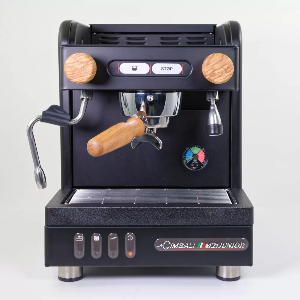 LA CIMBALI M21 Junior S Black Edition - Halbautomatische Espressomaschine mit 2,5L Boiler, 18 Bar Pumpe, kompakt, inkl. 2 Siebträger & Zubehör