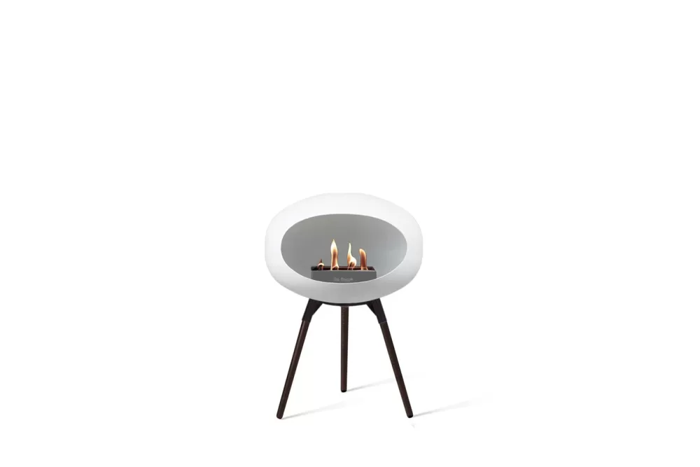 Le Feu Ground Low White Bioethanol Kamin mit schwarzen Eichenbeinen – Eleganter, tragbarer Kamin für Innen & Außen, 45 cm