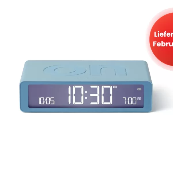 LEXON Flip Classic LCD-Wecker in Hellblau | Reversibel, Akku, intuitiv, kompaktes Design, einfache Bedienung, ideal für Nachttisch & unterwegs