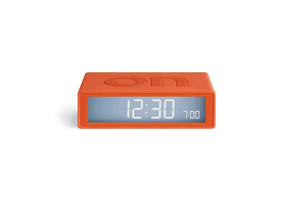 LEXON Flip+ Travel LCD-Wecker, reversibel, orange, kompakt, berührungsempfindlich, Snooze-Funktion, ideal für Reisen, modernes Design