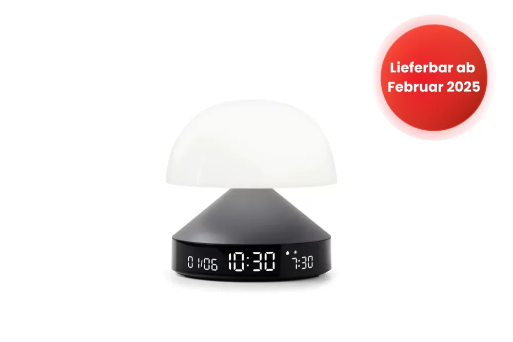 LEXON Mina Sunrise Wecker mit Sonnenaufgangssimulation, 5 Melodien, 9 LED-Farben, VA-LCD-Display, Touch-Steuerung, Grau, 3-in-1 Lampe