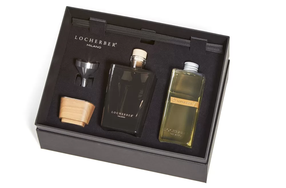 Locherber Milano Agathi's Amber Geschenkset 500ml | Skyline Collection Diffuser mit Nachfüllung & Trichter | Edler Raumduft