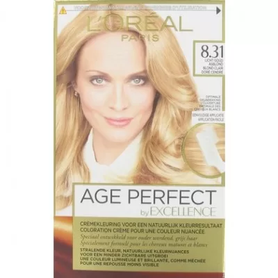 L’Oréal Excellence Age Perfect Haarfarbe 8.31 Licht Goud Asblond – Anti-Aging Formel für strahlende, graue Haarabdeckung 50ml