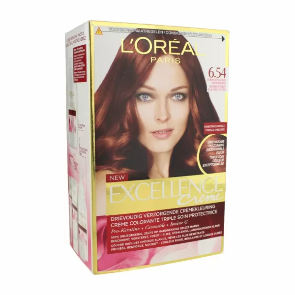 L’Oréal Excellence Creme Haarverf 6.54 Donker Mahonie Koperblond - 100% Grijsdekking, Drievoudige Verzorging, Zijdezacht Haar, Verbeterde Formule