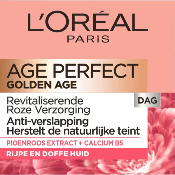 L'Oréal Paris Age Perfect Golden Age Anti-Rimpel Dagcrème 50 ML - Hydratatie, Versteviging & Natuurlijke Huidskleur met Pioenroosextract