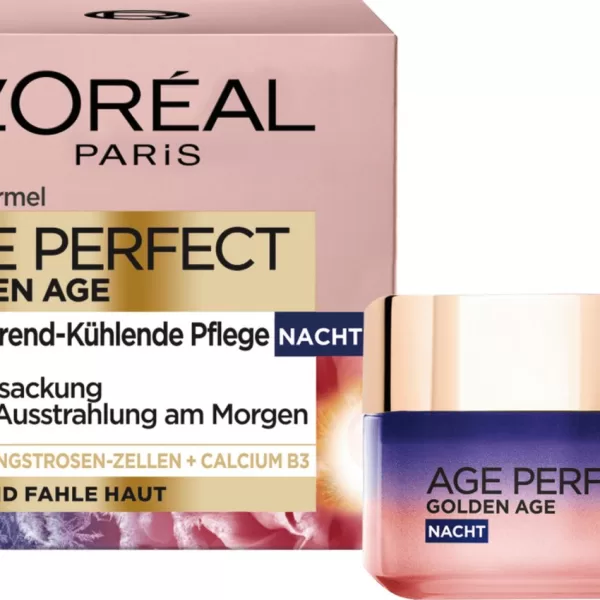 L'Oréal Paris Age Perfect Golden Age Nachtcreme 50ml für 55+, hydratisiert & verstevigt, Neo-Calcium, dermatologisch getestet