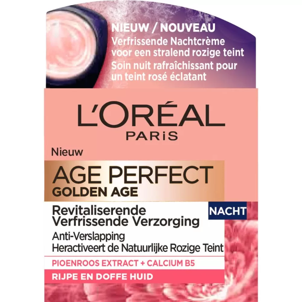 L'Oréal Paris Age Perfect Golden Age Nachtcrème - Anti-Veroudering, Versterkende Verzorging met Pioenroosextract & Calcium B5 für Stralende Huid