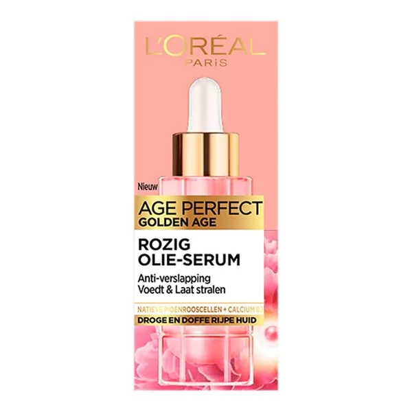 L'Oréal Paris Age Perfect Golden Age Rozig Olie-Serum 30 ml - Serum voor Rijpere Huid, Voedt & Versterkt, Met Pioenrooscellen & Calcium B3