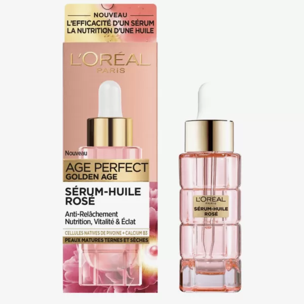 L’Oréal Paris Age Perfect Golden Age Rozig Olie-Serum - Voedend Anti-Aging Serum voor Droge, Rijpe Huid met Pioenroos en Calcium B3 - Stralende Glow