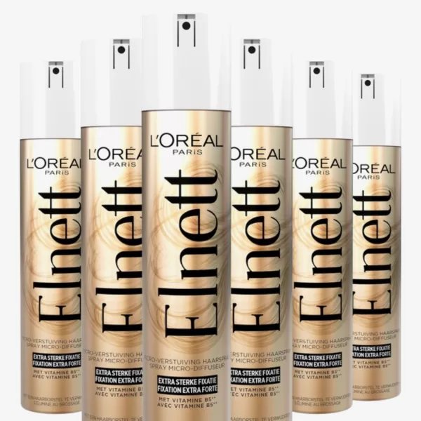 L'Oréal Paris Elnett Satin Haarspray Extra Sterke Fixatie 6x300ml - Langdurige Hold, Satijnzacht Gevoel, Gemakkelijk te Verwijderen